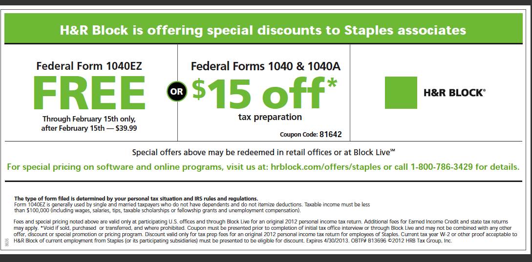 H r block tax preparation discount 